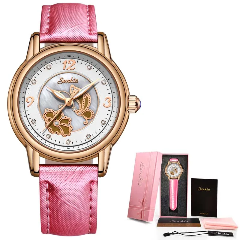 SUNKTA Модные Простые Женские часы женские часы-браслет керамические кварцевые наручные часы водонепроницаемые часы Montre Femme+ коробка - Цвет: Rose gold powder