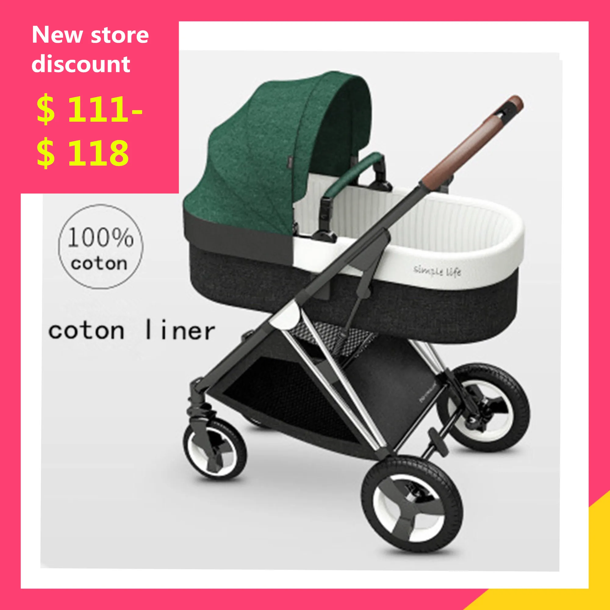 

luxurious 2 in 1 Baby Stroller High landscape Light Folding Pram Can Sit Can Lie Ultra-light Portable 4 Wheel Baby Carriage