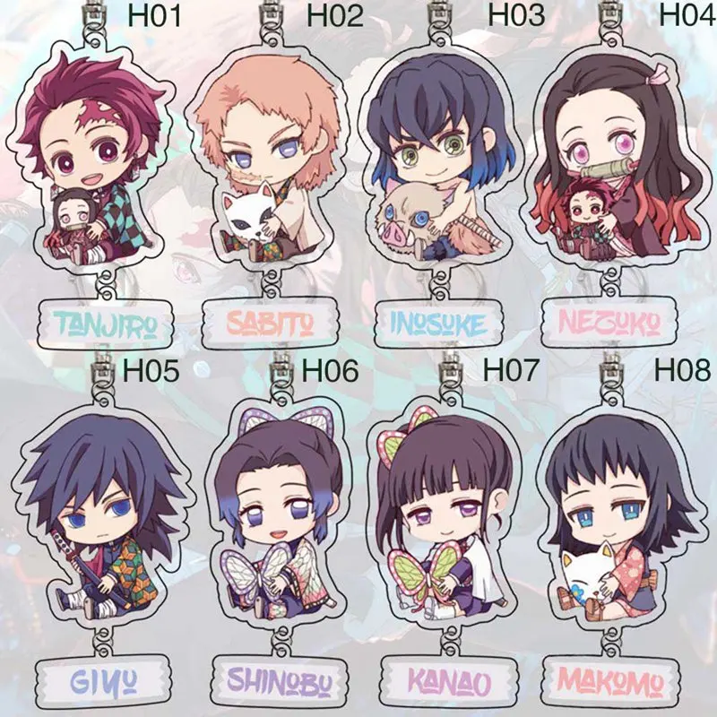 Set of 3 Demon Slayer Kimetsu Anime Acrylic Keychain Nezuko Tanjirou Inosuke