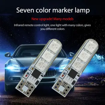 

2PCS LED RGB T10 5050-6SMD Remote Control Color LED Bulb Parking Light Width Indicator Lights Flashing Lights Atmosphere Lights