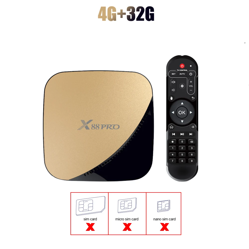 X88 STB 4K Smart tv телеприставка Android 9,0 HDMI 2,0 HD с поддержкой sim-карты WiFi Bluetooth 4K@ 60Hz Samrt tv Box - Цвет: Pro 4G 32G Golden