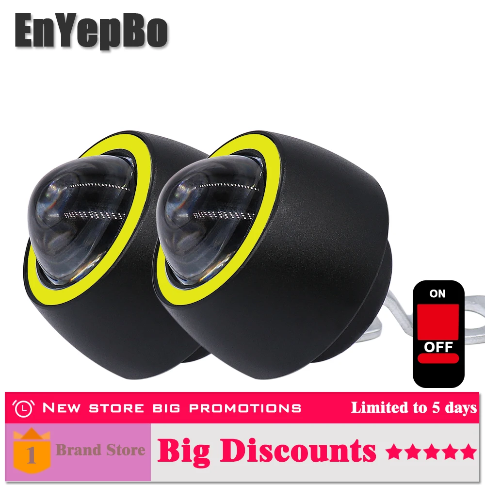 

EnYepBo 2PCS Scooter lights Mini strobe Hi/Lo beam Led angel eyes motorcycle light bicycle lamp car work Head bulb 12V +1 switch