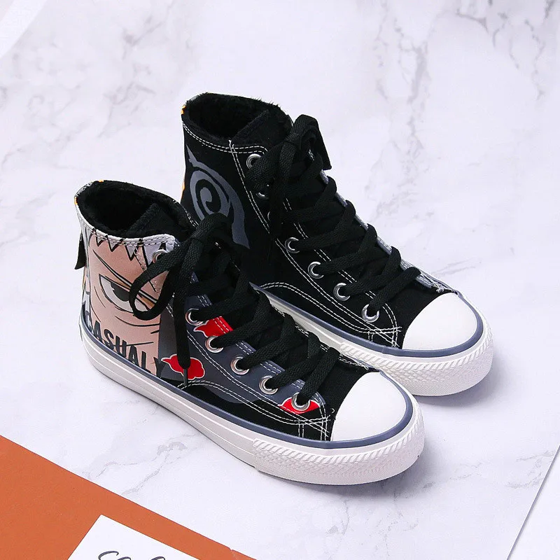 

Canvas plus velvet men and women high to help anime autumn and winter couples hand-painted casual students single velvet shoes