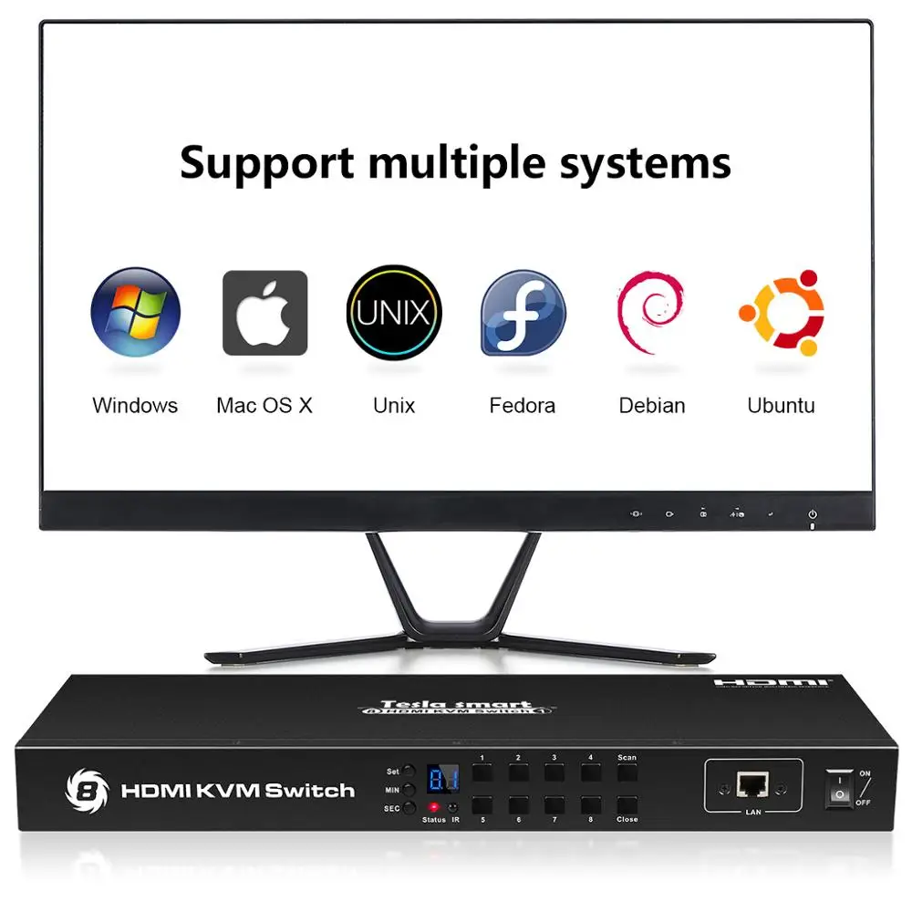 Tesla Smart USB HDMI KVM переключатель 8 портов KVM HDMI коммутатор KVM переключатель HDMI Поддержка 3840*2160/4K 2 шт стойки уши стандарт 1U