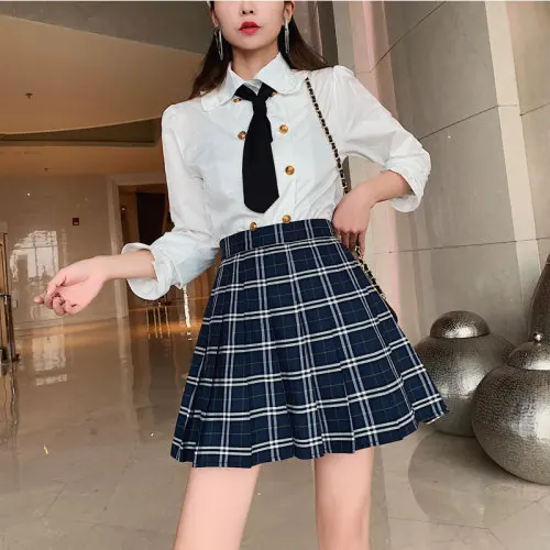 2 Harajuku клетчатые женские юбки в стиле casual Тонкий Короткая юбка в клетку шерсть юбка трапецевидная юбка размера плюс 4XL плиссированные юбки; юбка для девочек - Цвет: 2