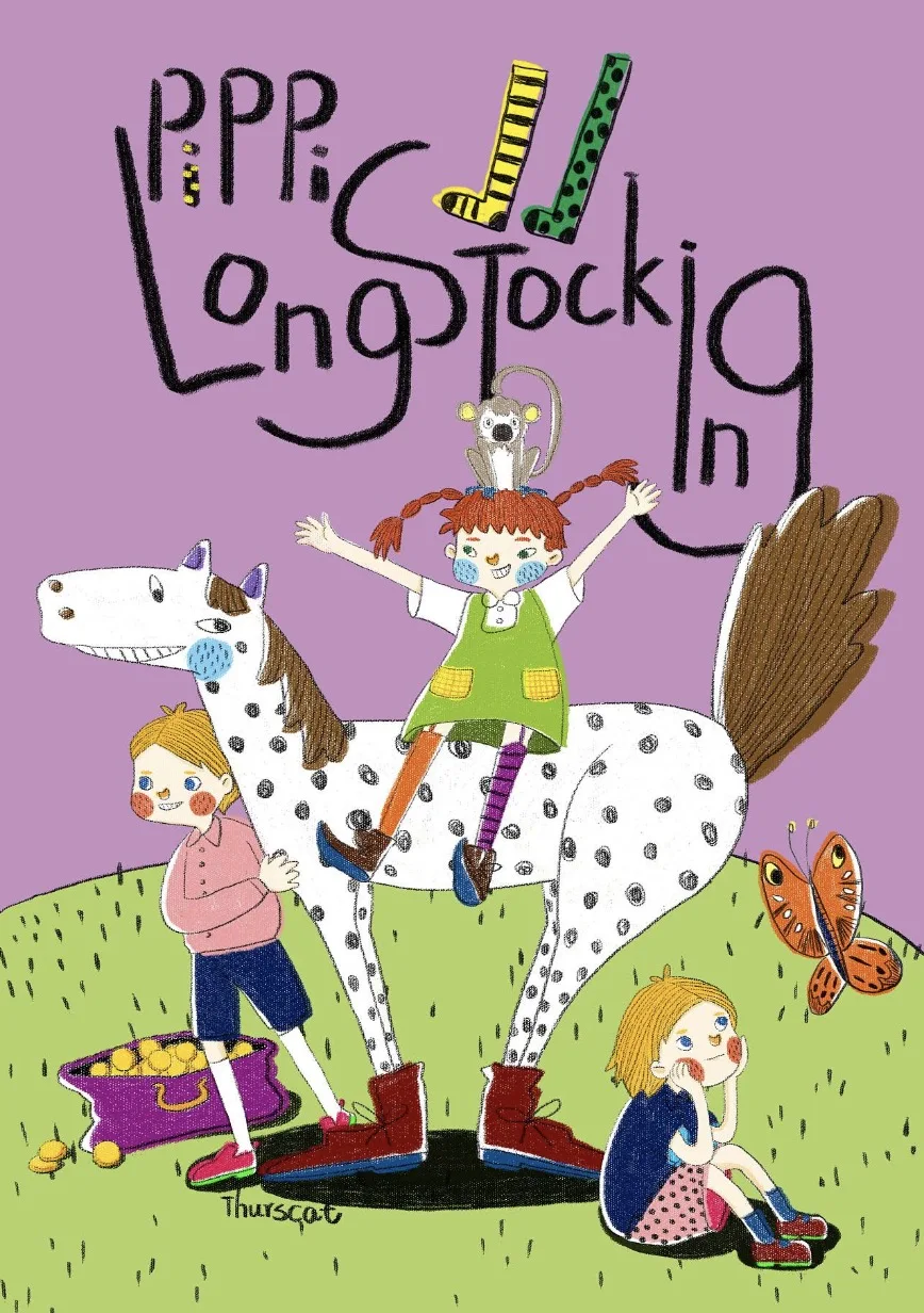 Pippi Longstocking Langstrumpf Comics мультяшный декоративный постер настенный холст стикер нежный дом дети украшение комнаты подарок - Цвет: Бургундия