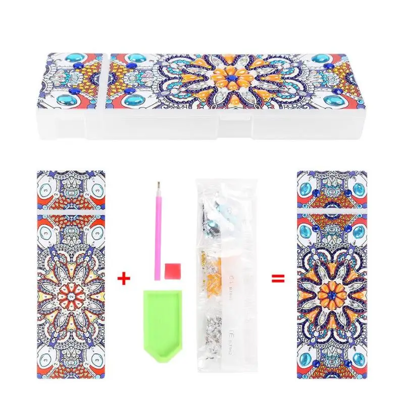 5D DIY Special Shaped Diamond Painting 2 Grids Stationery Pencil Box Rhinestones Diamond Embroidery Mandala Storage Case Gifts - Цвет: J