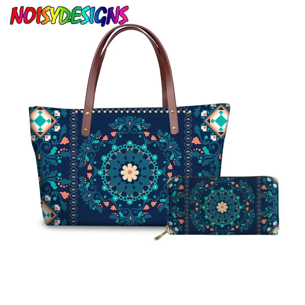 

NOISYDESIGNS Tribe Ethnic Pattern Tote Handbags For Women Vintage Flower Printed Woman Large Handbags Wallet Femme Customized