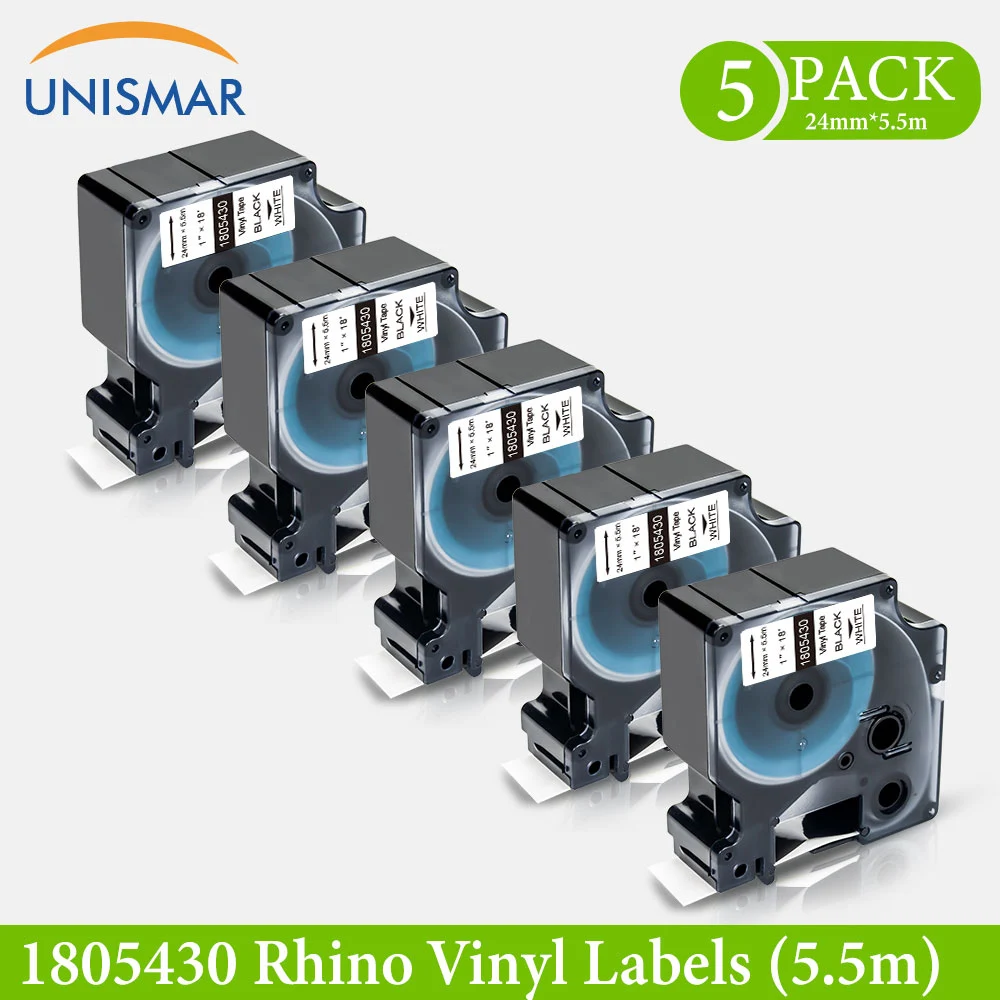 Unismar 5PK для Rhino 1805430 виниловая промышленная кассета этикетки лента 24 мм * 5 м черный