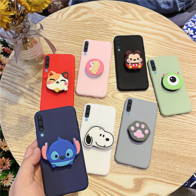 3D Silicone Cartoon Phone Holder Case For Samsung Galaxy A50 A30 A40 A20 A10 A70 A60 A80 A7 2018 A8s Cute Stand Soft Back Cover
