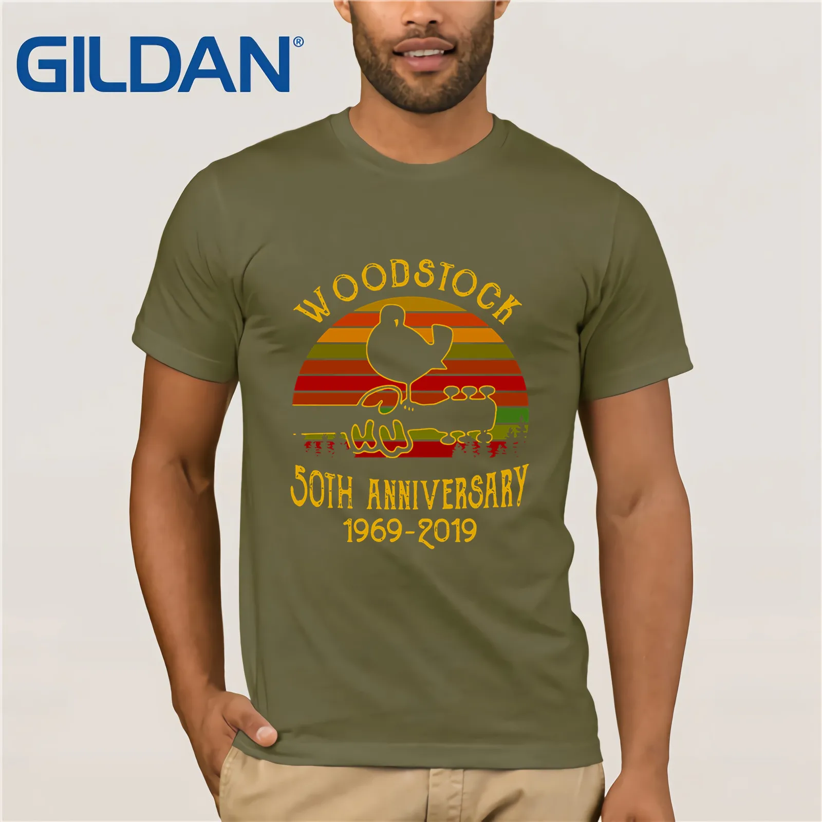 Костюмы вкрадчивый Woodstock 50th Юбилей 1969 летние Для Мужчин's короткий рукав Футболка Забавные футболки для девочек хлопковые топы, футболка - Цвет: army green