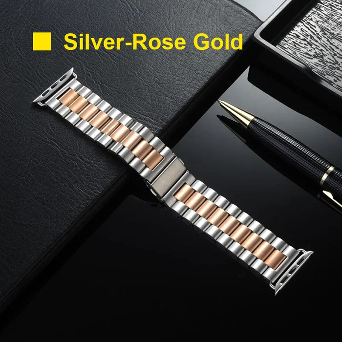 UEBN классический металлический браслет из нержавеющей стали для Apple watch серии 4 3 2 1 ремешок для часов Ремешок для iWatch 40 мм 44 мм 42 мм 38 мм ремешок - Цвет ремешка: Silver-Rose Gold