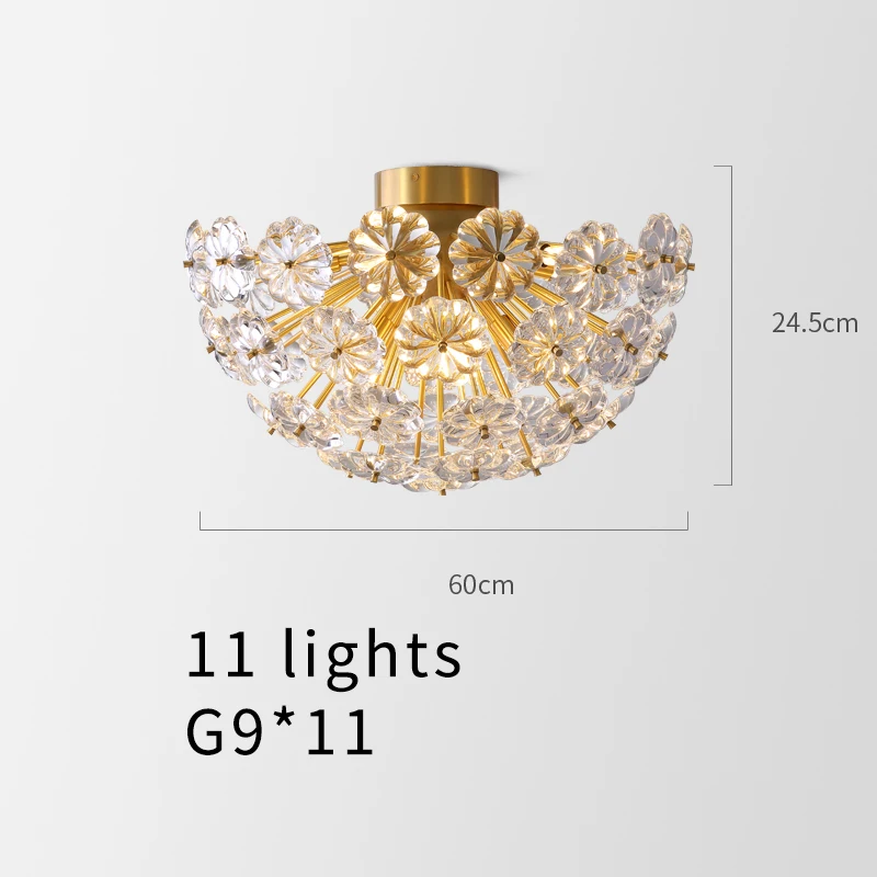 11 LIGHTS Цветочный лепесток, потолочное освещение, скандинавский Золотой медный потолочный светильник, латунные светильники, чердак, кристалл, заподлицо для спальни, коридора, коридора - Цвет корпуса: 11 LIGHTS