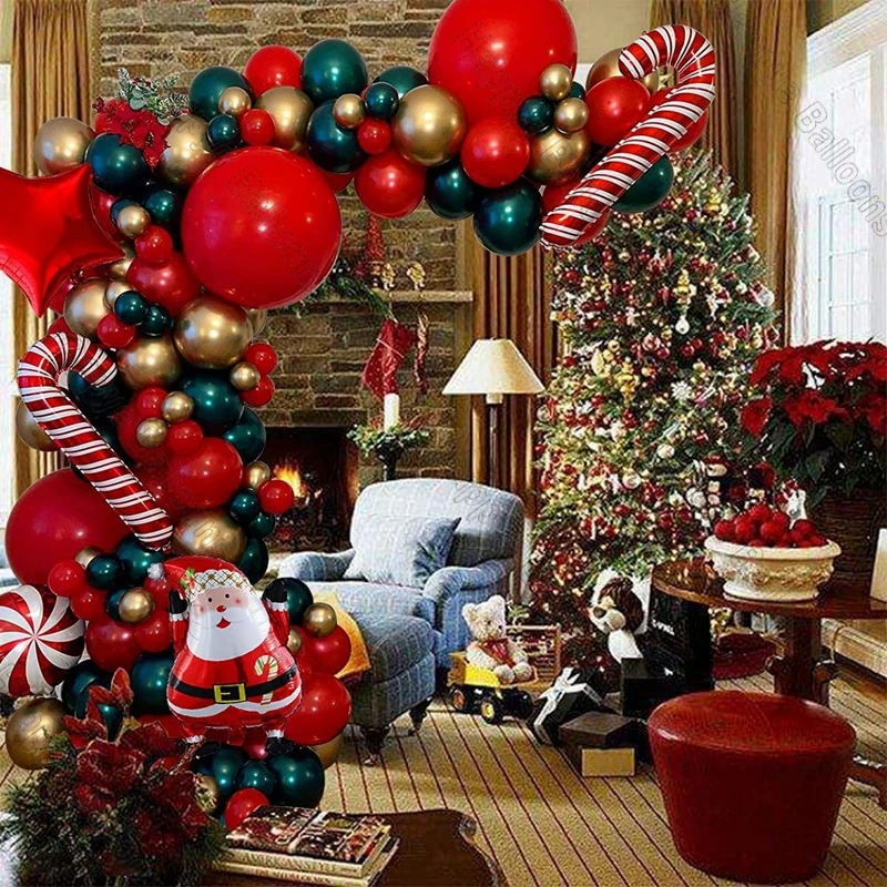 

Christmas Decorations 2022 123pcs Doubled Dark Teal Red Balloon Arch Garland New Year Eve Decor Candy Cane Ballon Xmas Backdrop