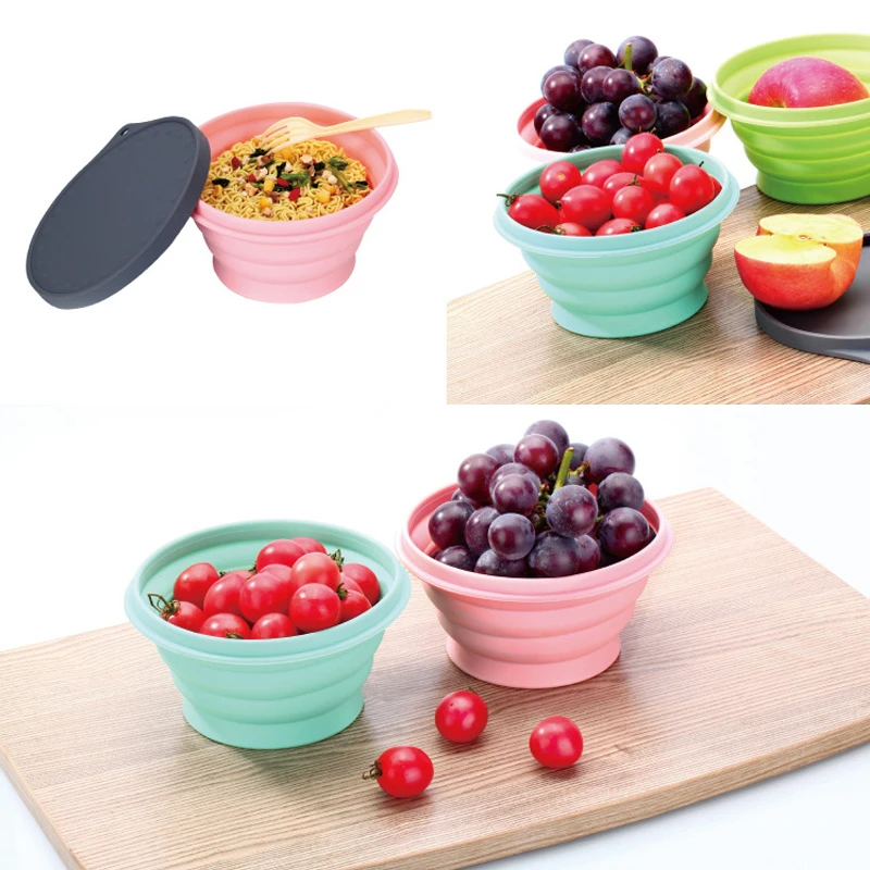 Складной силиконовый складной круглый Bento Box Портативный Ланч бокс для еды
