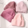 Winter Real Rabbit Fur Knitted Beanies For Women Fashion Solid Warm Cashmere Wool Skullies Beanies Female Three Fold Thick Hats 1