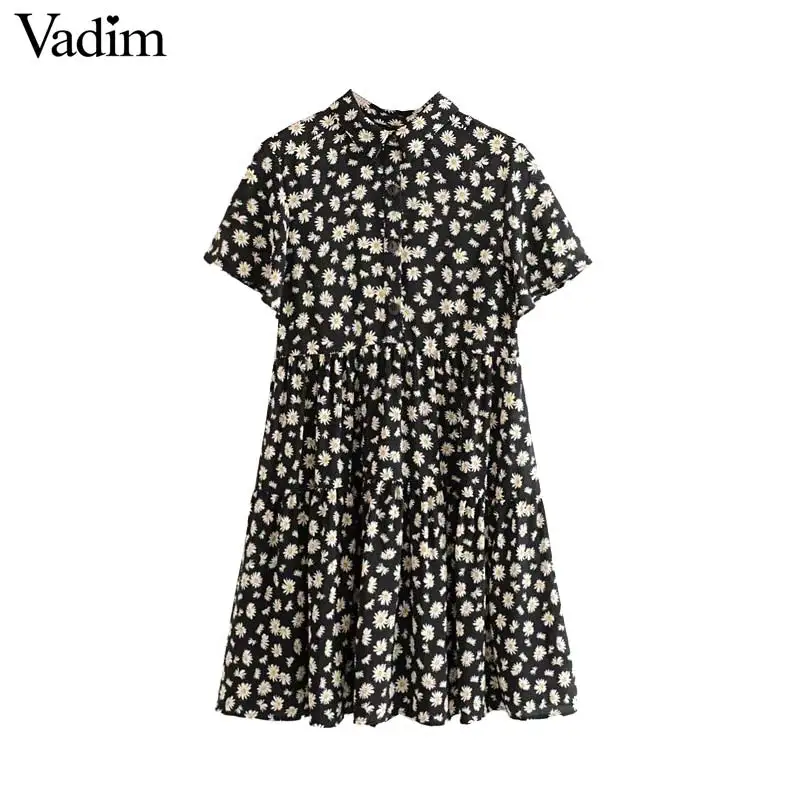 Vadim женское платье с цветочным принтом, мини-платье с коротким рукавом и высокой талией, плиссированное винтажное женское повседневное стильное платье, vestidos QC621
