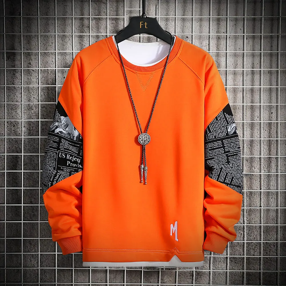 Sudadera con capucha Sudadera de cuello redondo para hombre Hip Hop calle Patchwork de manga larga Camiseta cuello redondo de hombres sudadera No capucha Slim Fit - AliExpress