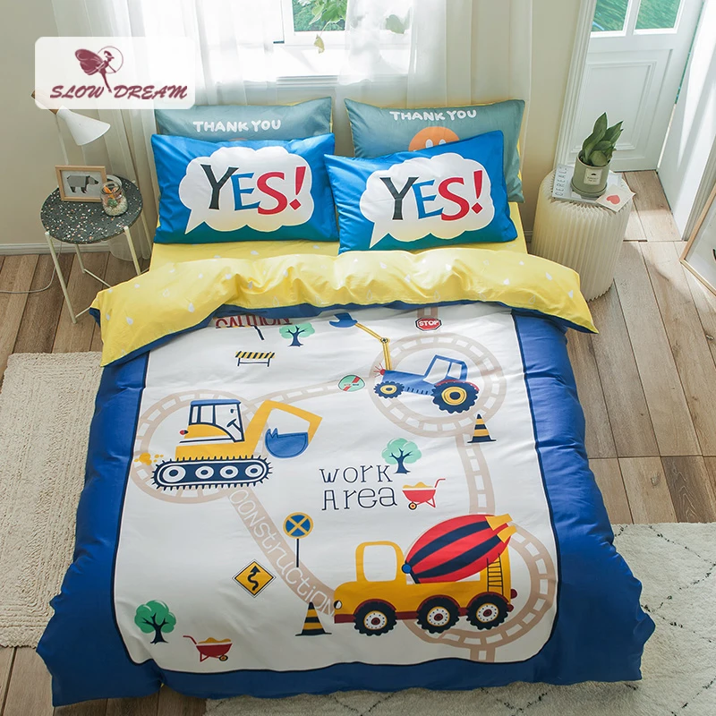 

SlowDream Cartoon Bedding Set Pure Cotton Bedspread Flat Sheet Fitted Sheet Elastic Band Kids Adult Linen Cotton Decoration Home
