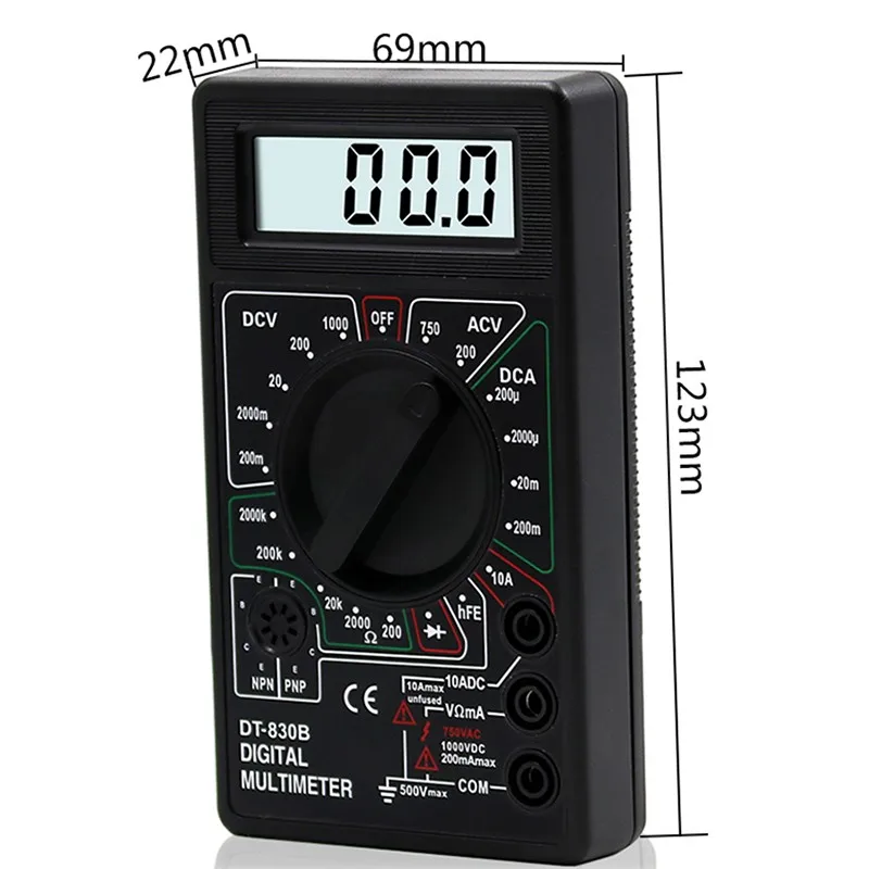 DT-830B AC DC ЖК-цифровой мультиметр портативный вольтметр тестер тока Амперметр Высокая безопасность ручной цифровой дисплей амперметр