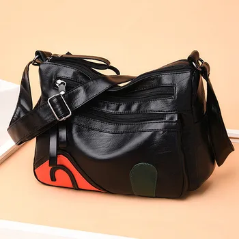 

Messenger Bags Women Casual Solid Color Leather Wild Pouch Messenger Bag Large Capacity Zipper Handbag Leather Crossbody Bags