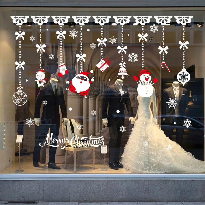 

Christmas Decorations Gift Hanging Decoration Glass Sticker Scene Decorative Door Christmas Tree Old Man Snowflakes Stickers
