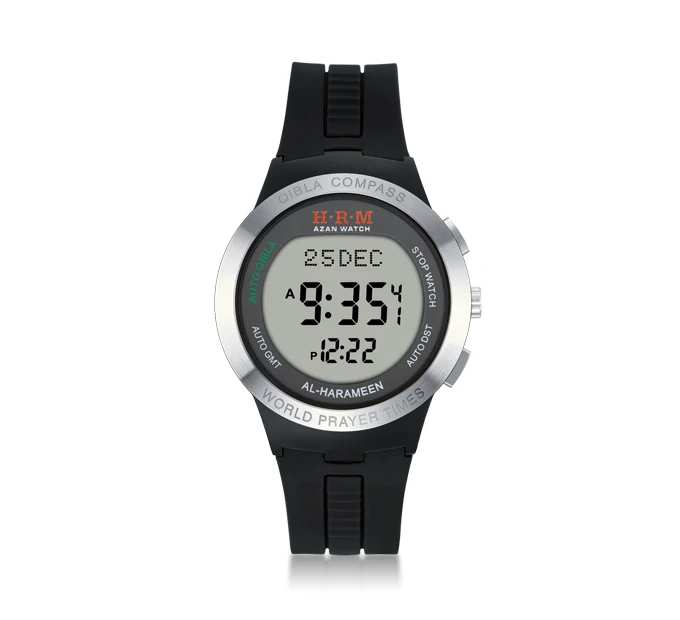 Muslim Watch with Azan Time Prayer Alarm and Qibla Direction Harameen Alfajr Wristwatch - Цвет: Black White Screen