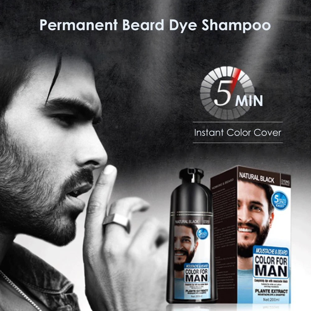 Shampoo colorante per barba da uomo da 200ml rimozione rapida colore grigio bianco naturale permanente nero barba capelli tintura Shampoo crema assistenza sanitaria - immagine 4