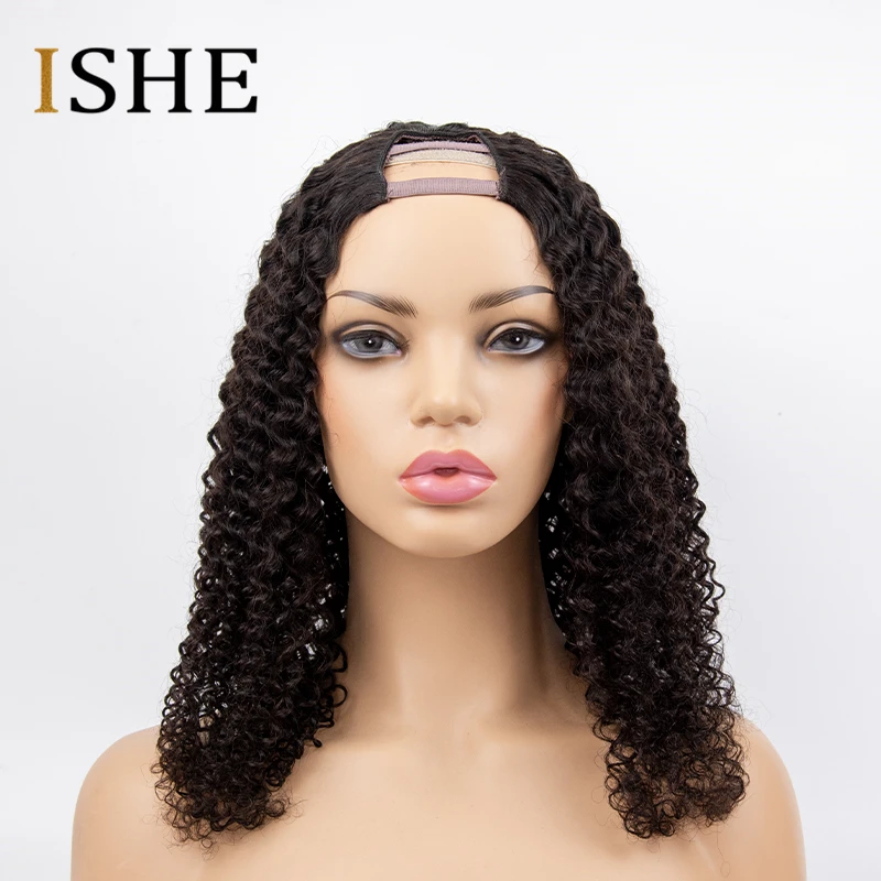 

Kinky Curly U Part Human Hair Wigs Middle Part U Shape Wig Remy Brazilian Hair Glueless Wig For Women Natural Black Hair ISHE