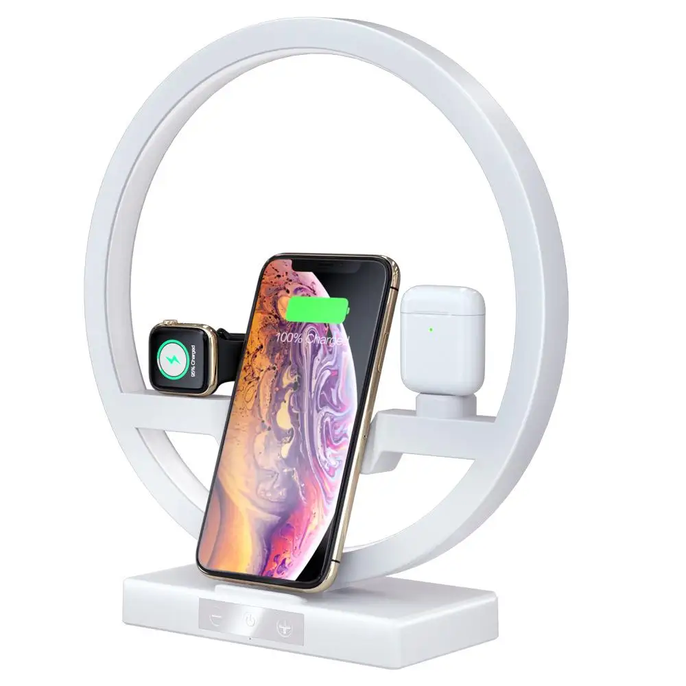 White 3 в 1 QI быстрая беспроводная док-станция для зарядного устройства для iPhone 11 Pro Max для Apple Watch iWatch 1 2 3 4 5 зарядное устройство для airpods держатель светодиодный светильник - Тип штекера: White