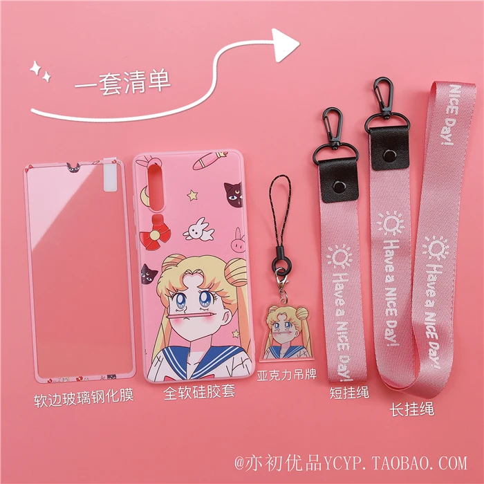 Чехол для телефона xiaomi mi9 8 sailor moon с милым мультяшным розовым рисунком для девочки xiaomi CC9E 9 8se с подвеской+ длинным ремешком