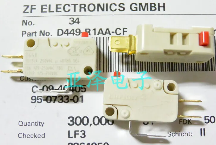 

10PCS/LOT Germany CHERRY cherry D449-R1AA-CF micro switch, D44X limit switch, 10A, 250VAC