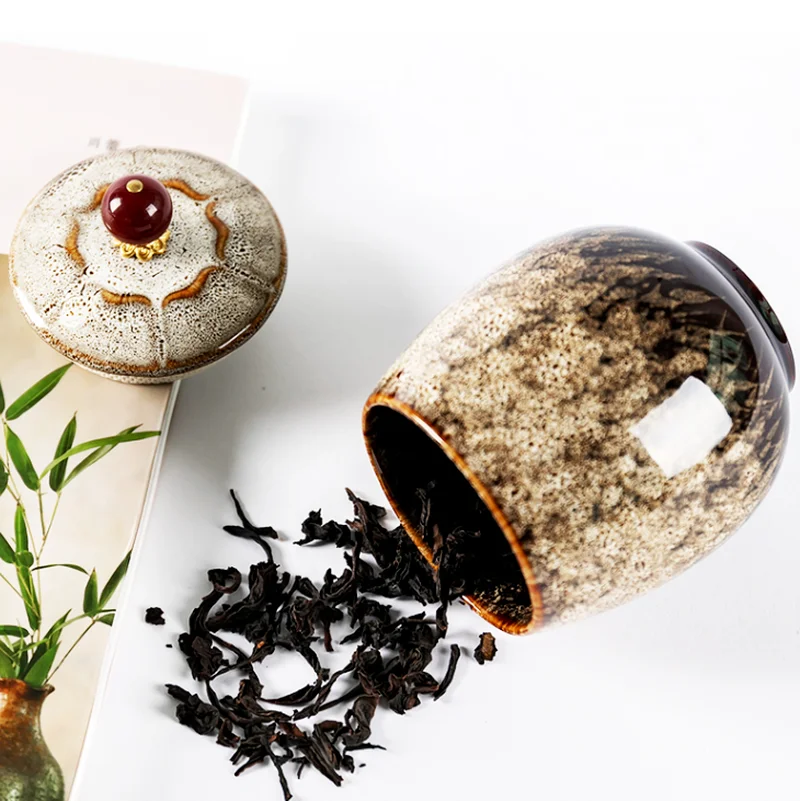 Tea Tin Box Tea Canister Ceramic Storage Jar Airtight Container Kiln Change Ceramics Storage Sealed Jar with Cover Tea Caddy Home Tea Box Food Organize Box Candy Jar Decoration Storage Tank