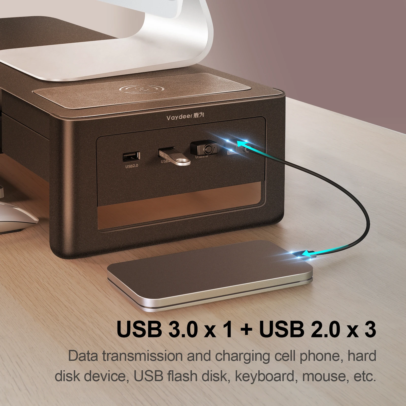 Soporte Monitor Elevador USB 3.0 + Carga Rapida Macrotel