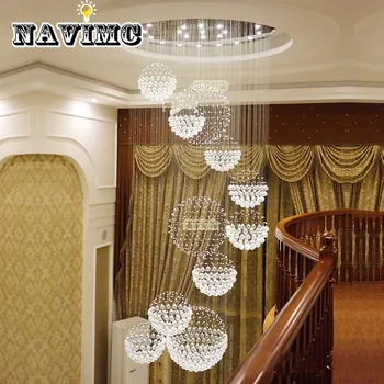 

LED Modern Double Staircase Crystal Chandelier Fixture For Living Room Decoration Suspended Lighting AC 90-260V