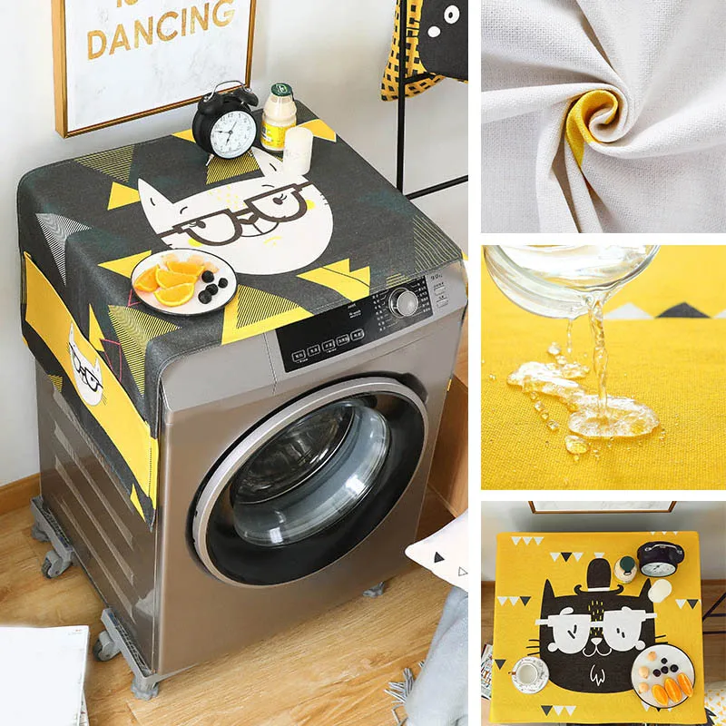 

Fridge Dust Cover with Storage Bags Washing Machine Refrigerator Thicken Cotton Linen Top Cover Hogard