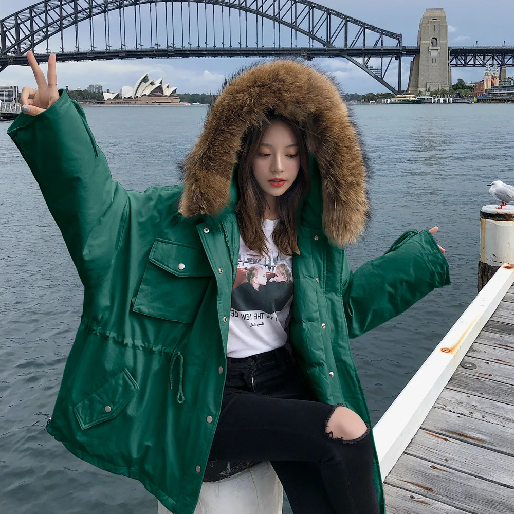 

2018 Winter New Style Korean-style WOMEN'S Wear Retro CHIC Wind Handsome Hooded Large Fur Collar Workwear Cotton Coat Cotton Ove