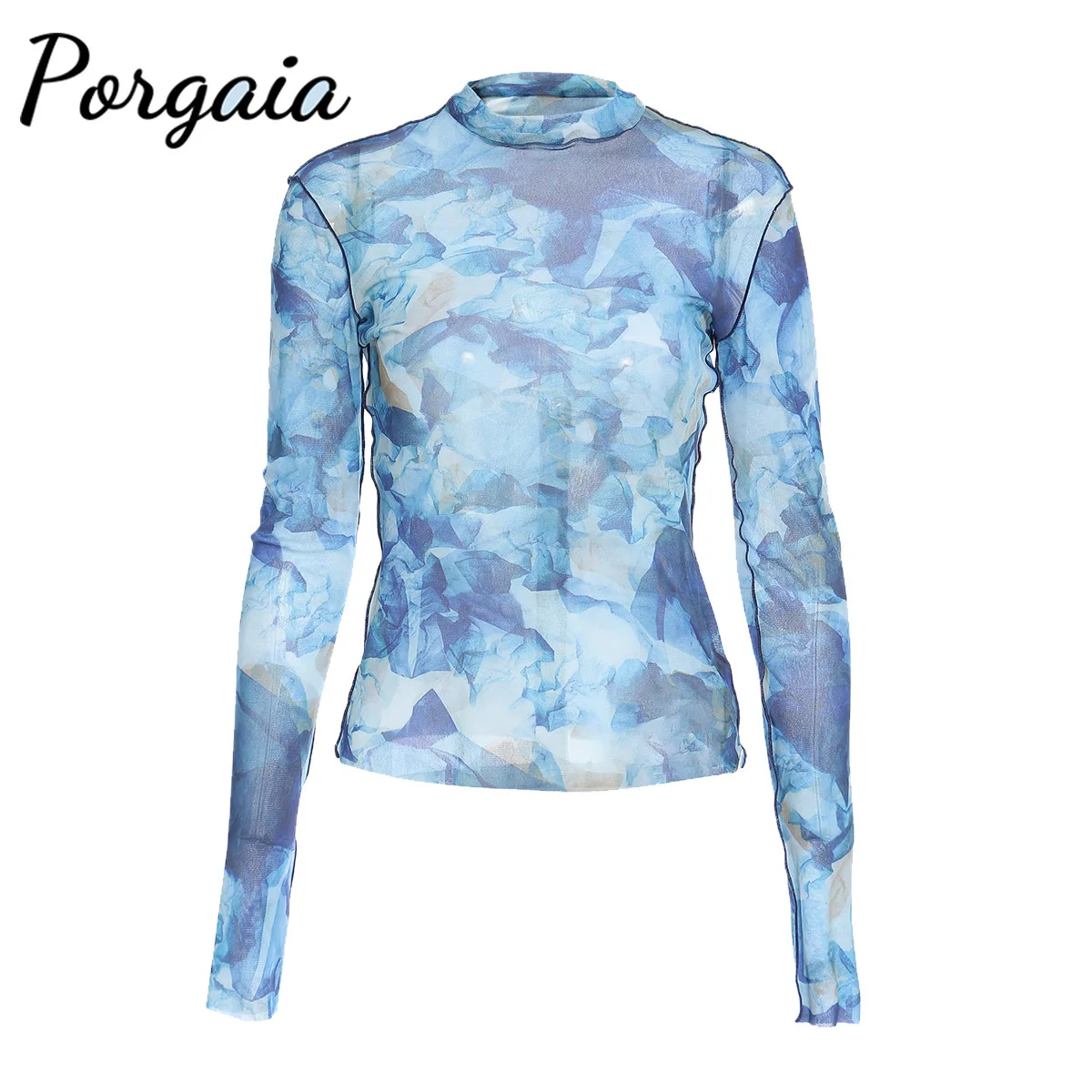 

Porgaia Dream Printing Mesh Hollow Out Elasticity T-Shirts Graphic T Shirts Womens Clothing