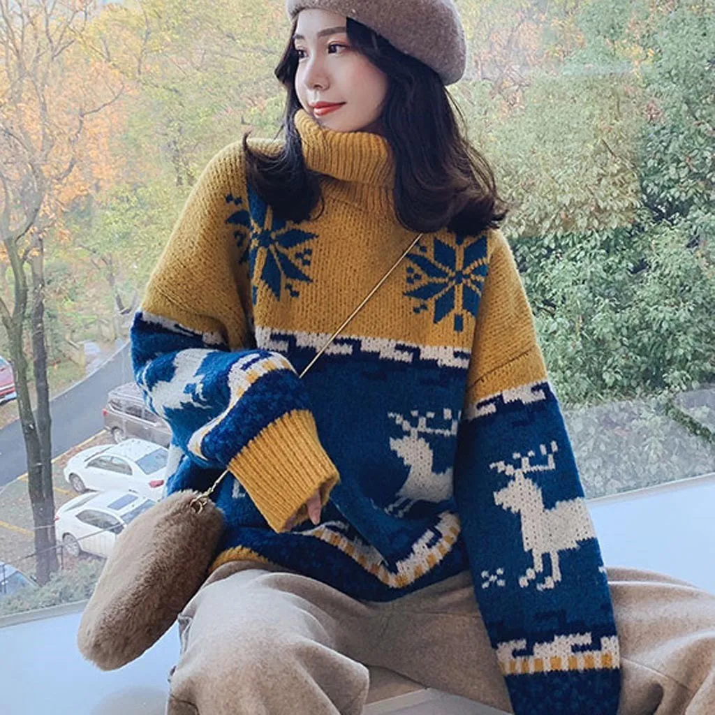 Pull femme nouveaute, Рождественский свитер для женщин, круглый вырез, длинный рукав, веселый принт с рождественским лосем, вязаный свитер, пуловер, Джерси