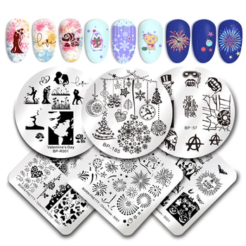 

BORN PRETTY 6*6cm Nail Stamping Plates Flower Geometry Love Image Nails Stamp Template Valentine's Day Christmas Halloween Theme