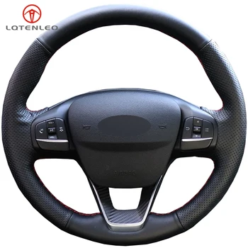 

LQTENLEO Black Genuine Leather DIY Car Steering Wheel Cover For Ford Focus 4 2019 Fiesta 2017-2019 Tourneo 2018 2019 New Focus