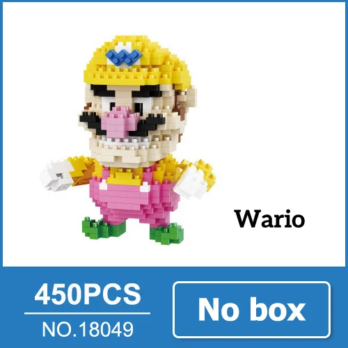 Mario Bros блоки игрушечная фигурка модель Марио Принцесса Персик Боузер строительные блоки японская игра игрушка для подарка игрушки для ребенка - Цвет: Wario no box