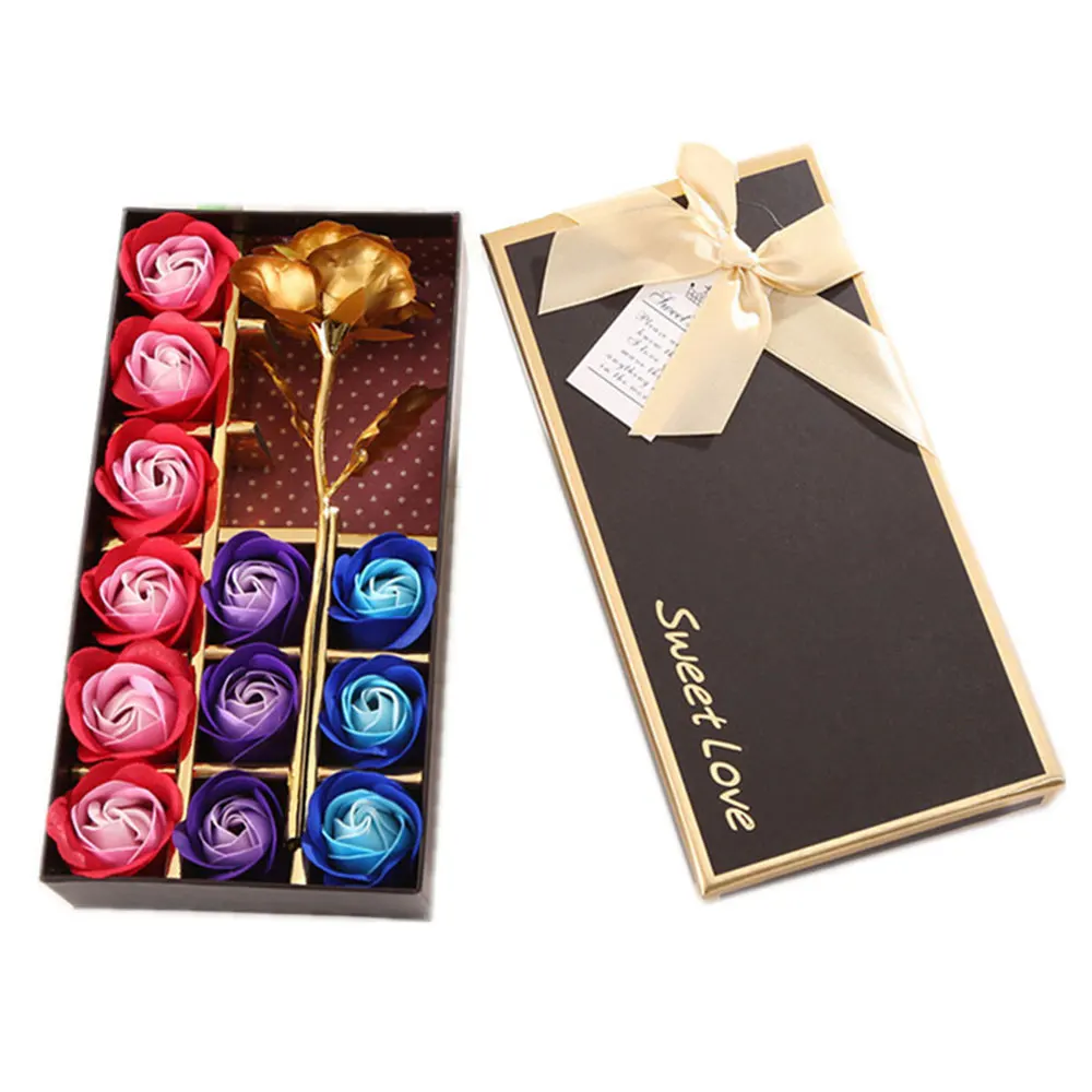 Gold Foil Flower 24K золотой фольги цветок подарок в коробке Свадьба День матери празднование Романтический вечность роза украшение дома маленький медведь - Цвет: Gold Foil Flower