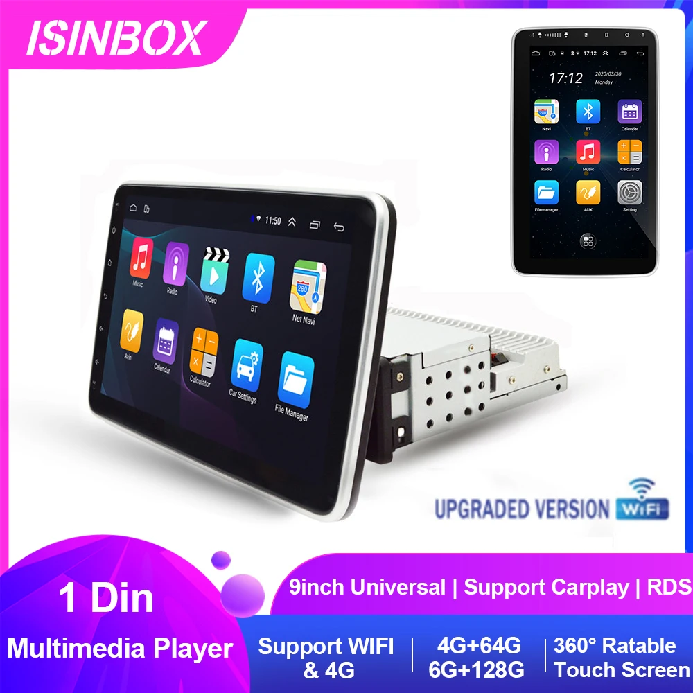 Автомобильный мультимедийный плеер на Android 4G/ WIFI 1DIN 16/32G/128G 9 дюймов вращающийся 360