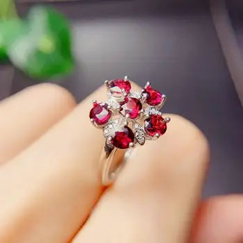 

SHILOVEM 925 sterling silver real Natural magnalium garnet rings open fine Jewelry women ring new gift 4mm yhj0404888agsm