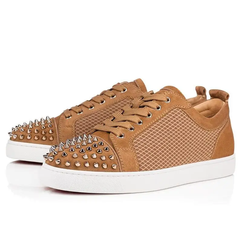 

Red bottom Casual Comfortable Shoes Man Low Heeled Flock Air Mesh Silver Rivets Flats Platform Zapatillas Hombre Brand Shoe 38-46