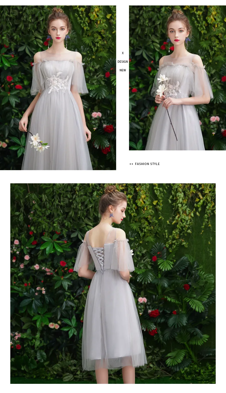 Beauty Emily/6 стилей, кружевное платье подружки невесты с круглым вырезом и аппликацией, фатиновые праздничные платья средней длины для свадьбы, плиссированное платье