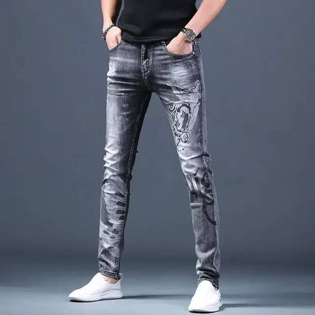 Korea Version Men’s Light Luxury Gray Jean