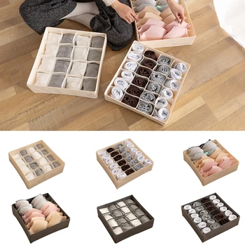 

7/16/24Grids Oxford Cloth Foldable Underwear Bra Socks Scarf Closet Drawer Storage Wardrobe Organizer Separated Storage Box