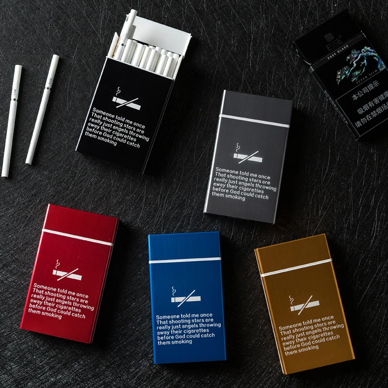 

Women's Cigarette Box Case Quotations Smoking Gift For Lady Slim 20-Sticks Aluminum Alloy Plastic Black Red Blue Laser Engraving